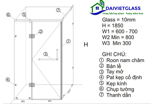 mẫu thiết kế phòng tắm kính 90 độ